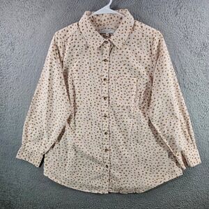 Foxcroft NYC Pink Tan Corduroy Button Down Shirt Womens 14W Relaxed Cotton Print